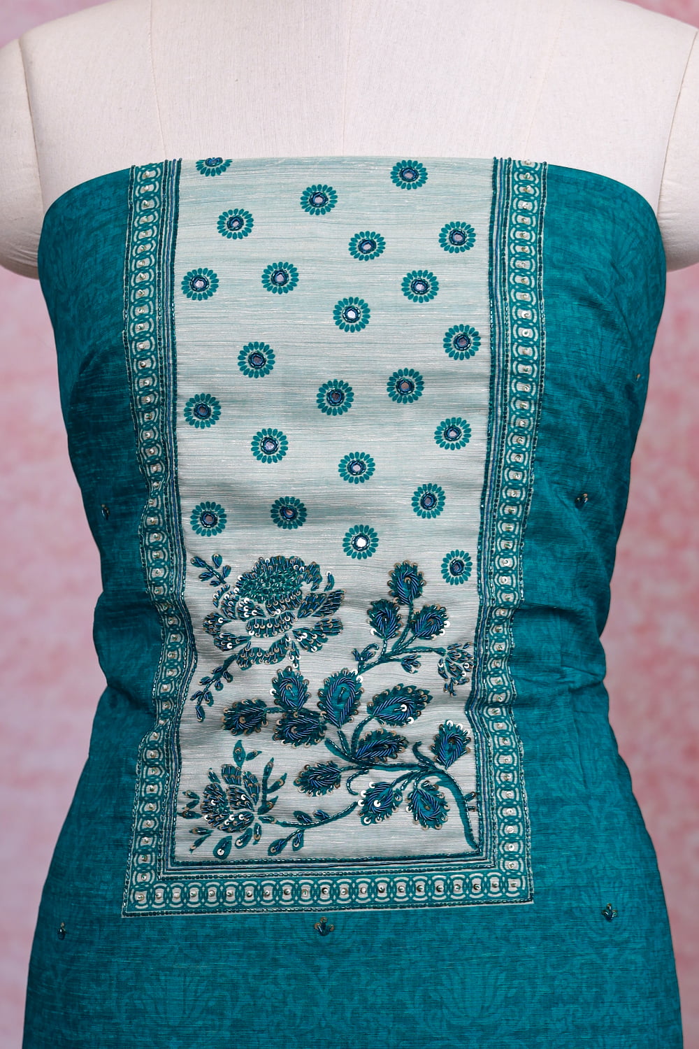 Green Semi Silk Self Printed Unstitched Churidhar Material