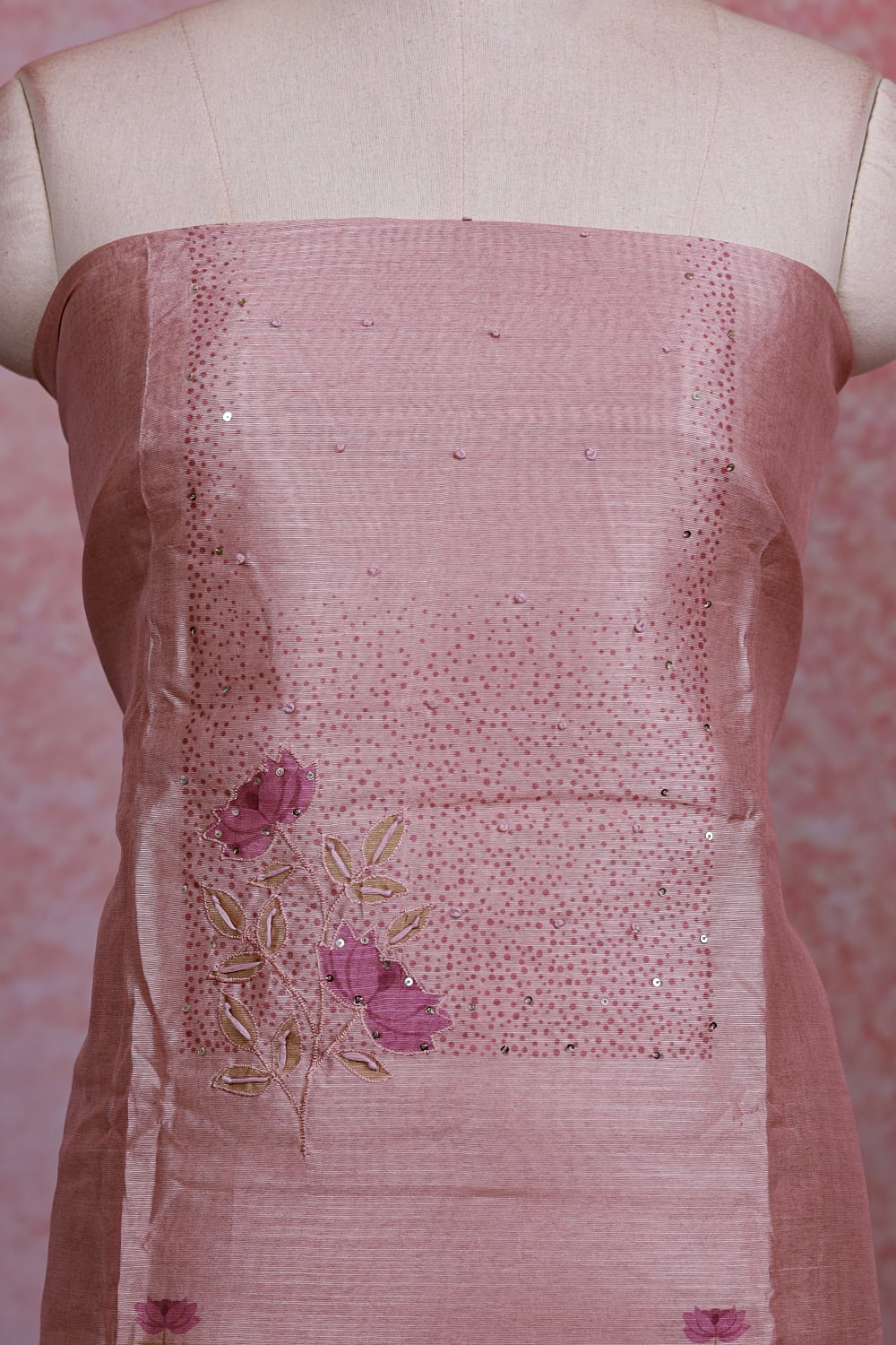 Light Pink Semi Silk Printed Unstitched Churidhar Material
