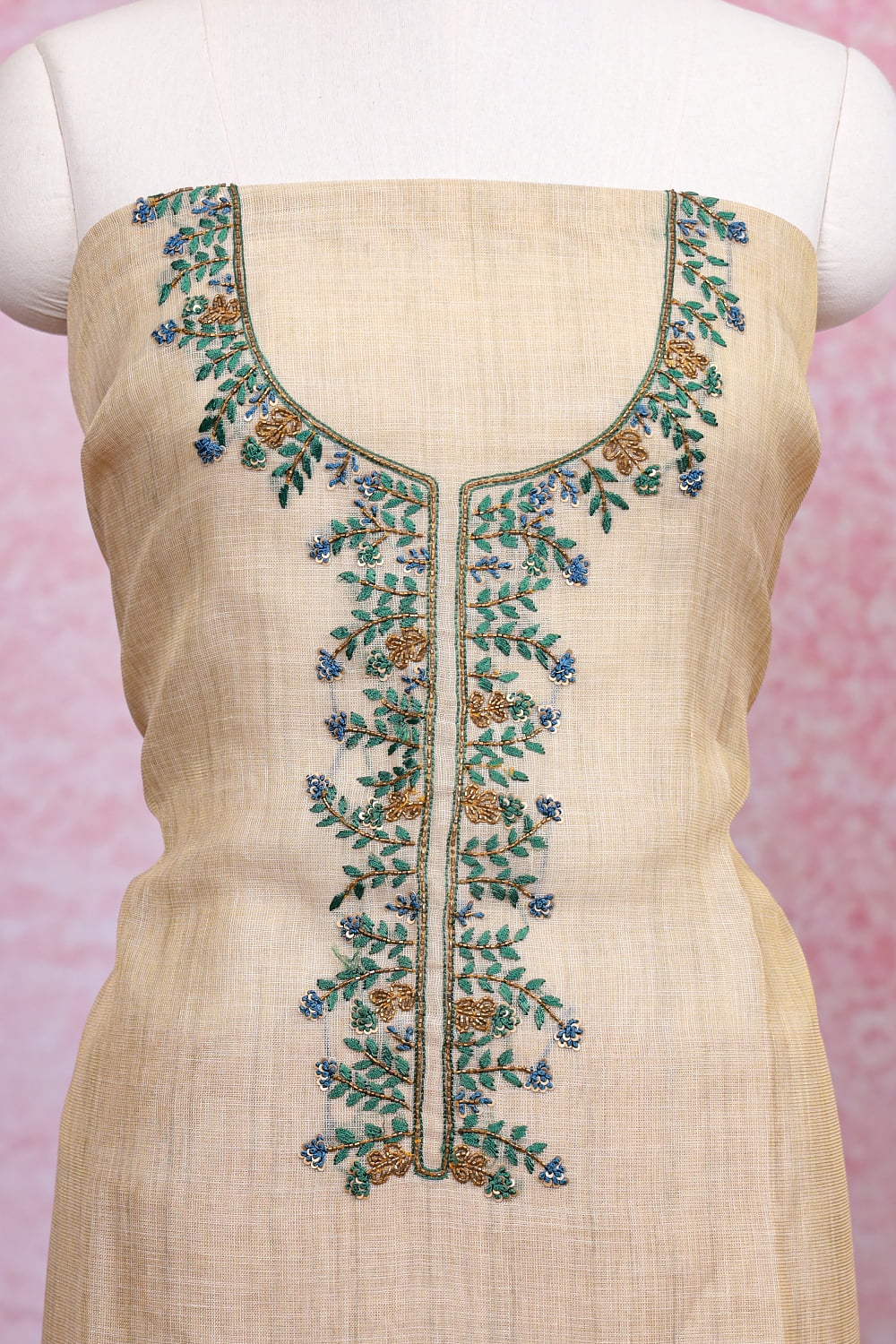 Gold Chanderi Tissue Plain Body Unstitched Churidhar Material