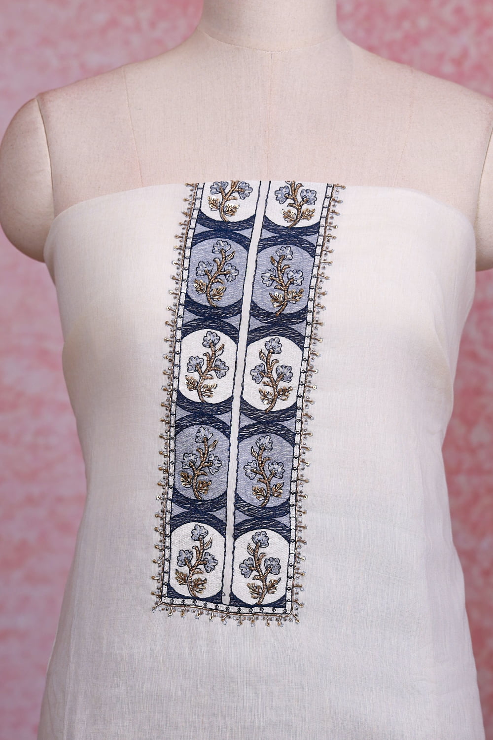 Off White Linen Plain Body Unstitched Churidhar Material