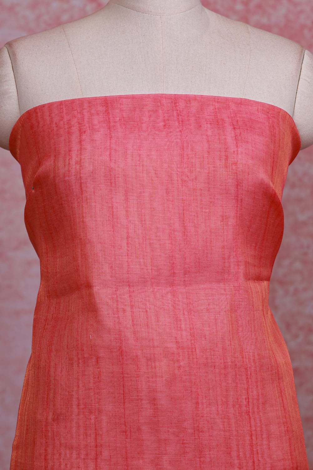 Peach Linen Tissue Kantha Work Unstitched Churidhar Material