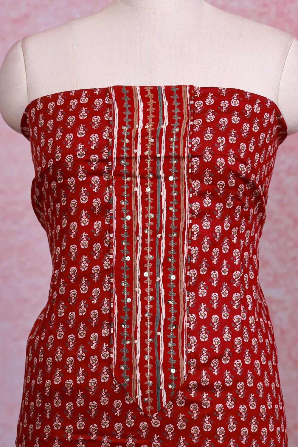 Maroon Cotton Printed Unstitched Churidhar Material