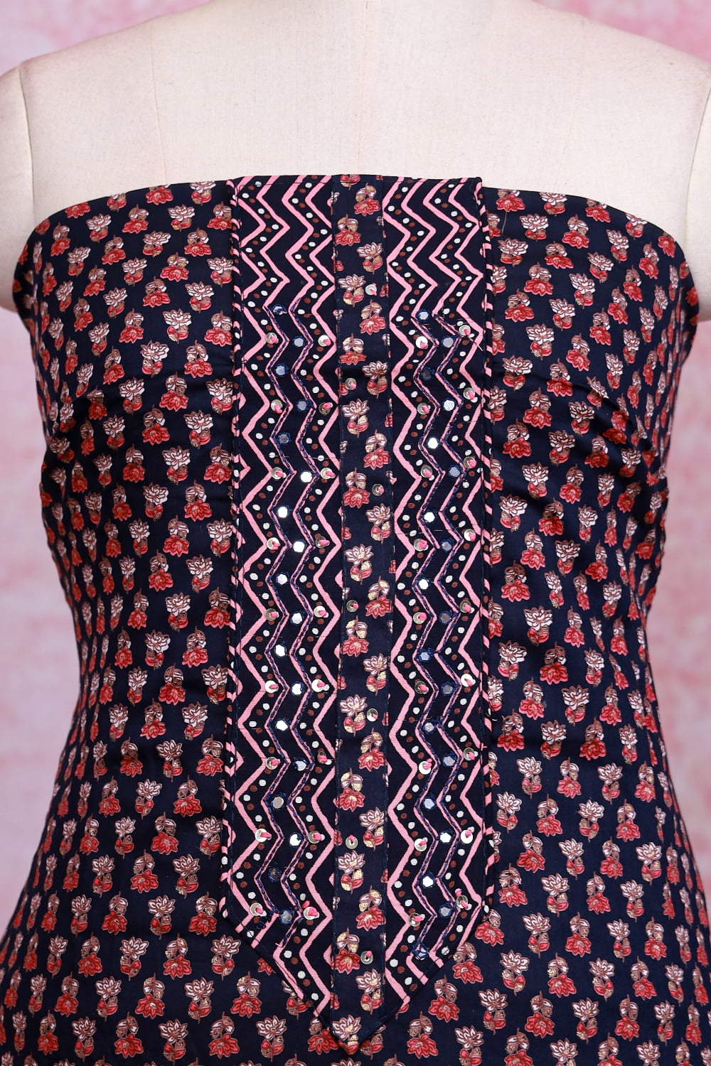 Navy Blue Cotton Printed Unstitched Churidhar Material