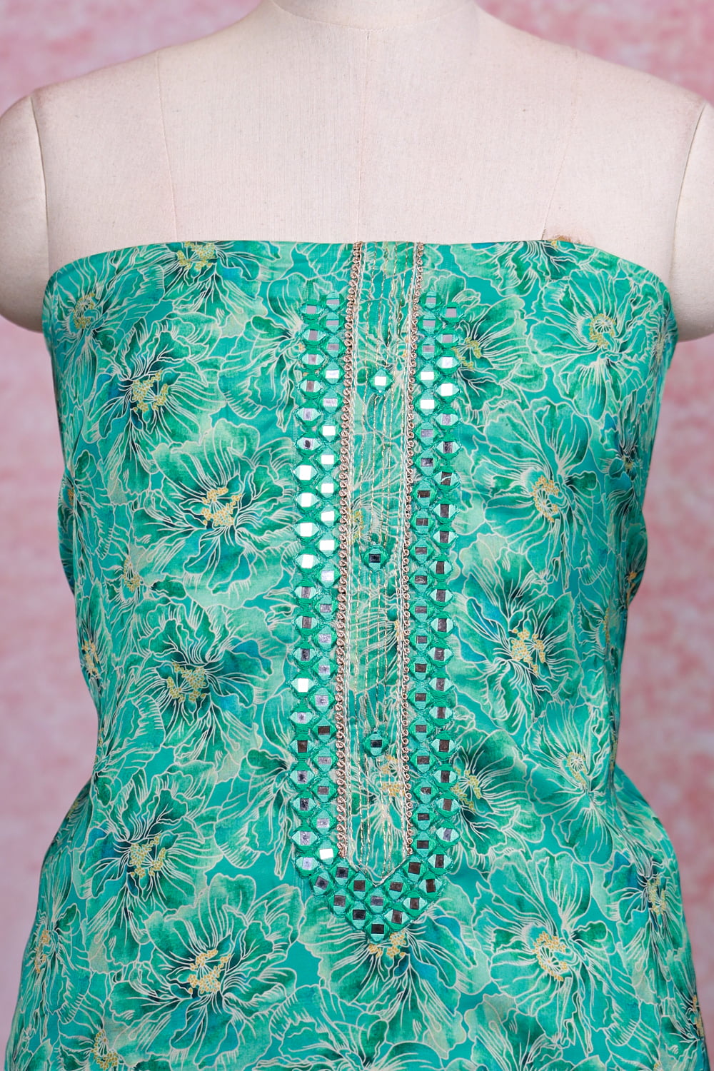 Green Muslin Printed Unstitched Churidhar Material