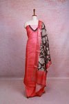Red Orange Chanderi Silk Printed Unstitched Churidhar Material - Seematti