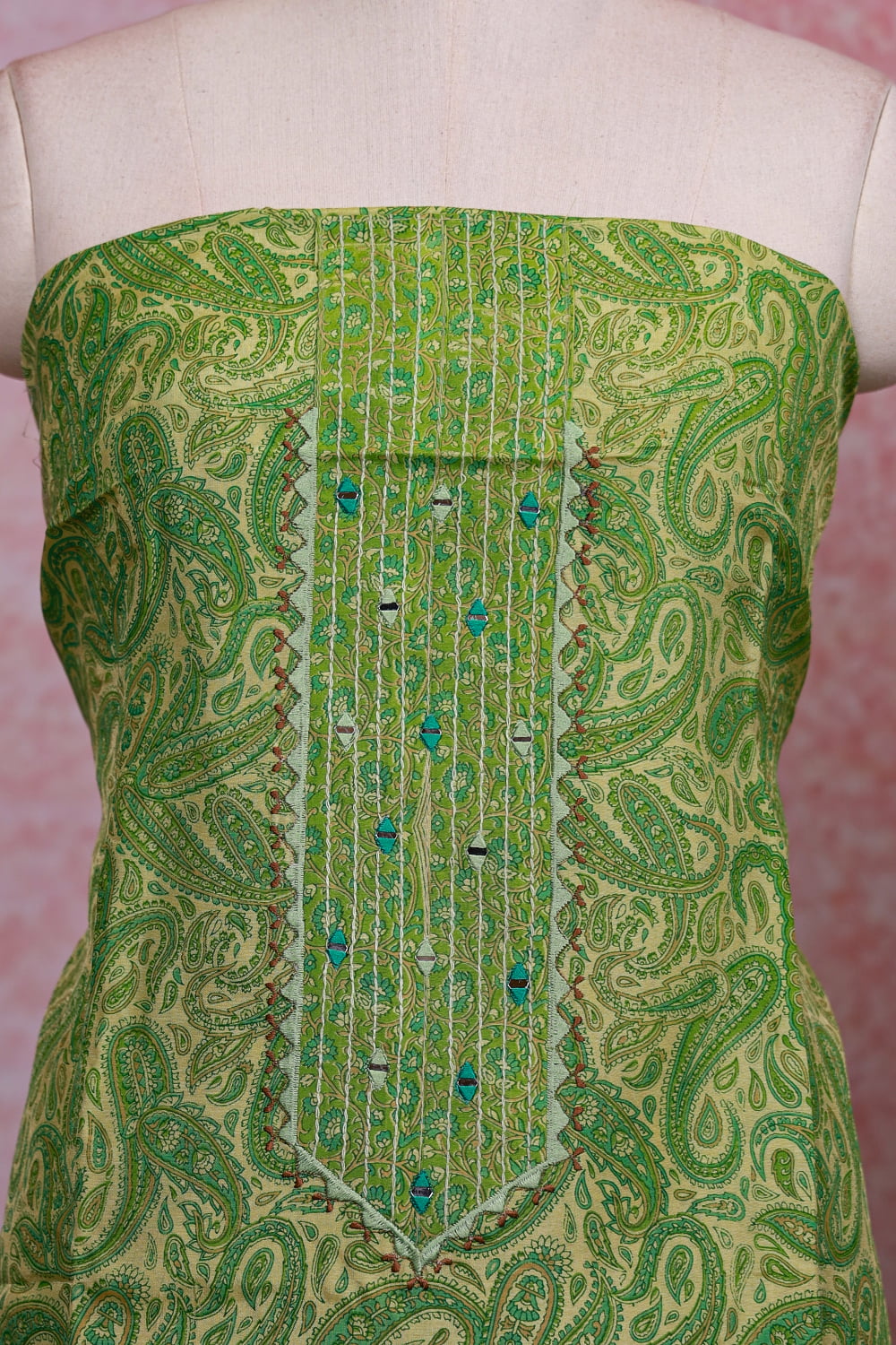 Lemon Yellow Chanderi Printed Unstitched Churidhar Material