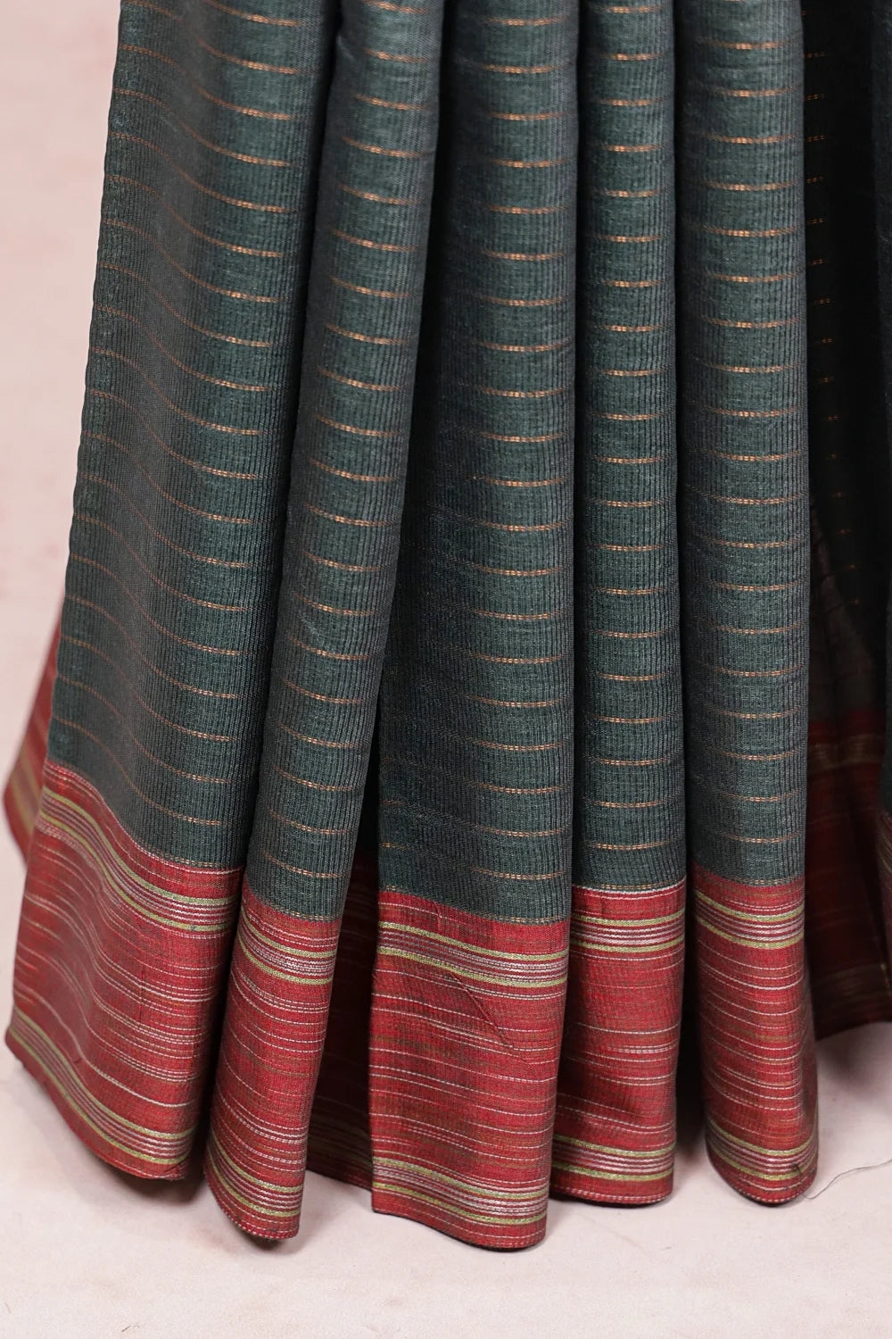Ash Green Tussar Silk Saree - Seematti