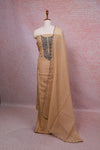 Beige Color Crush Silk Beads Work Unstitched Churidhar Material - Seematti