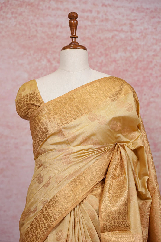 Beige Semi Banarasi Saree - Seematti