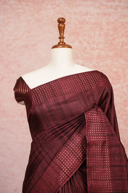 Blackish Brown Tussar Jute Saree