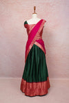 Bottle Green And Pink Semi Silk Dhavani Set - Seematti