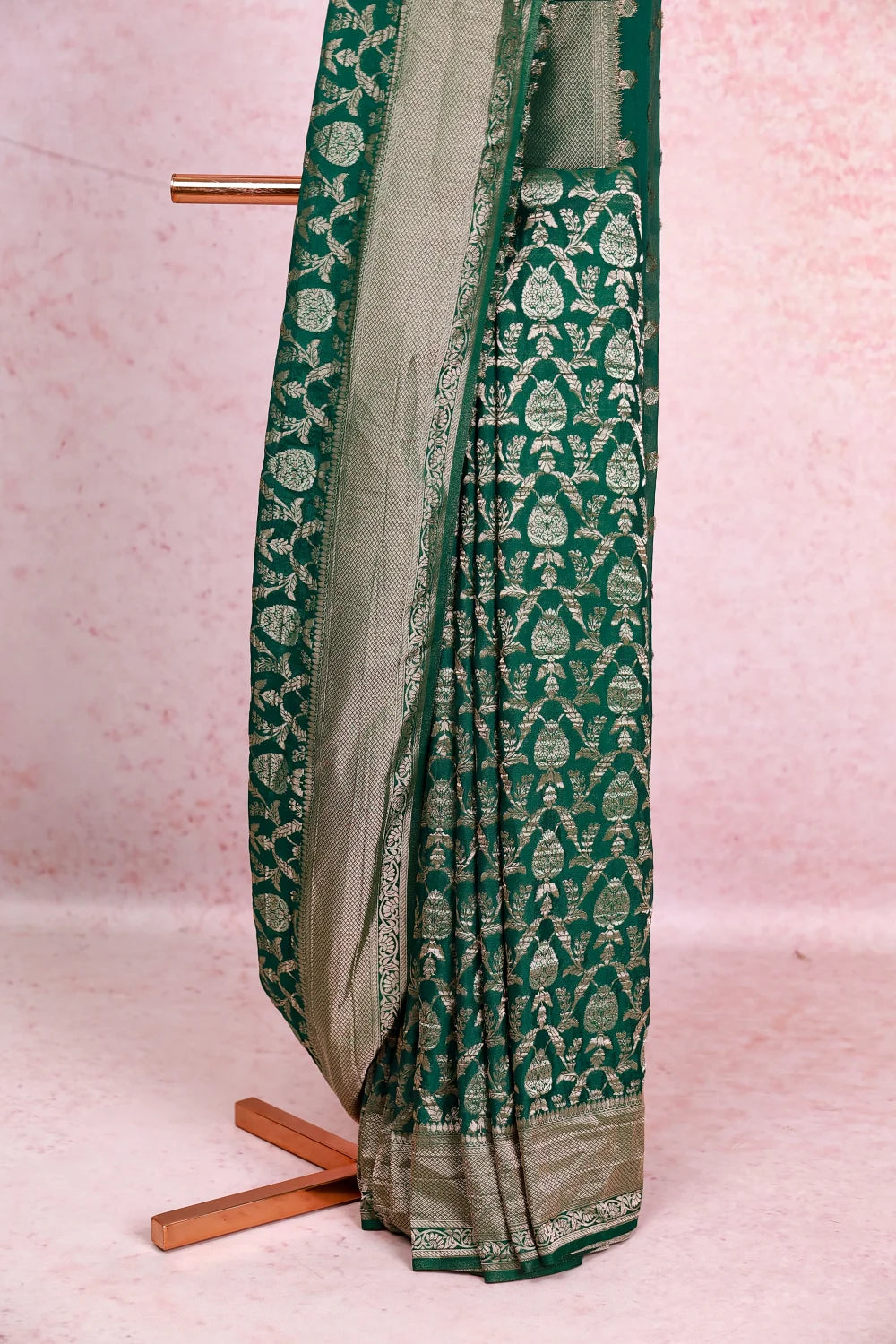 Bottle Green Banarasi Georgette Saree
