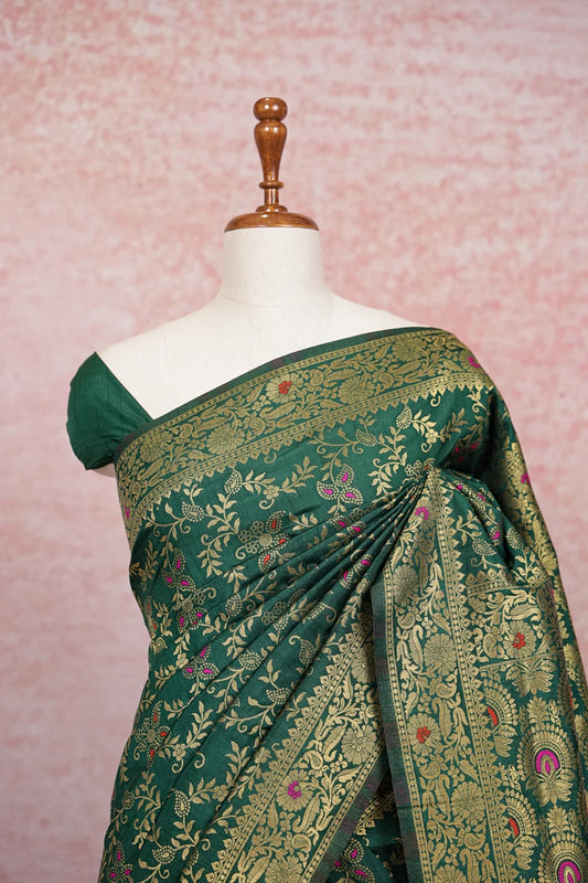 Bottle Green Semi Jute Saree - Seematti