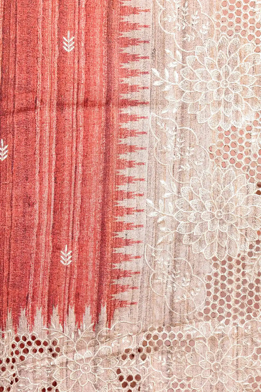 Brick Color Semi Tussar Saree