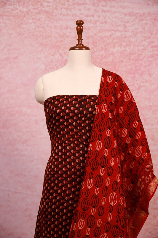 Brown Cotton Printed Unstitched Churidhar Material