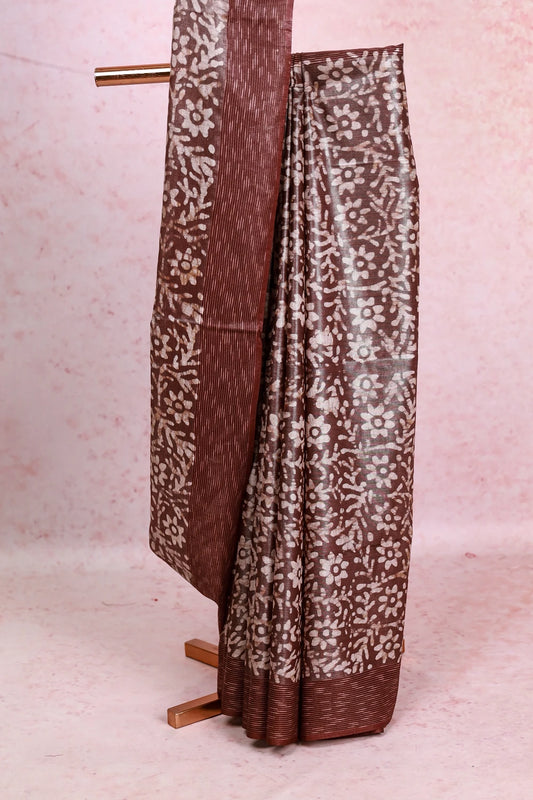 Brown Cotton Tissue Saree