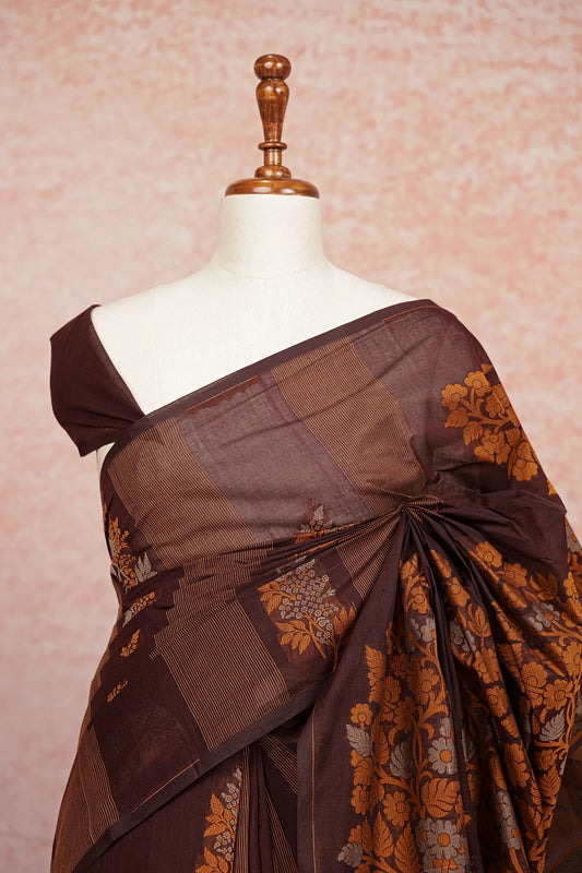 Coffee Brown Bengal Cotton Saree