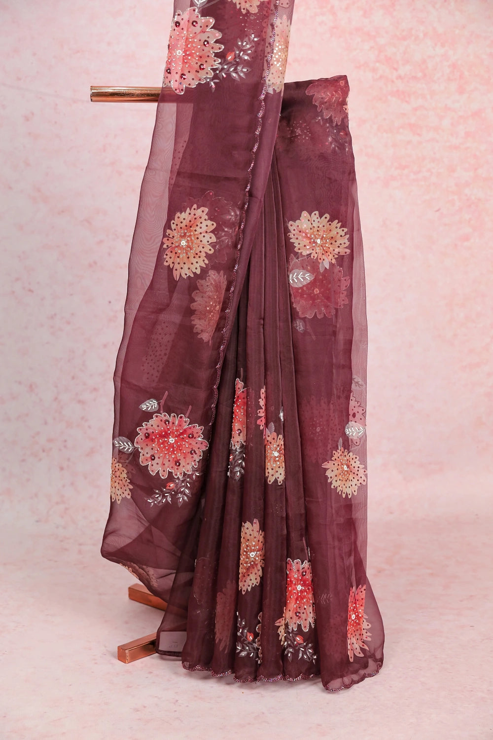 Coffee Brown Glass Organza Saree