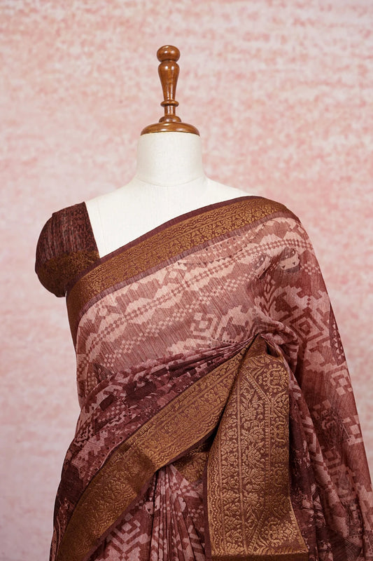 Coffee Brown Semi Jute Saree - Seematti