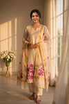 Copper Color Semi Tissue Applic Work Unstitched Churidhar Material