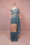Cream And Blue Semi Chanderi Saree - Seematti