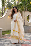 Cream Cotton Butta Unstitched Churidhar Material