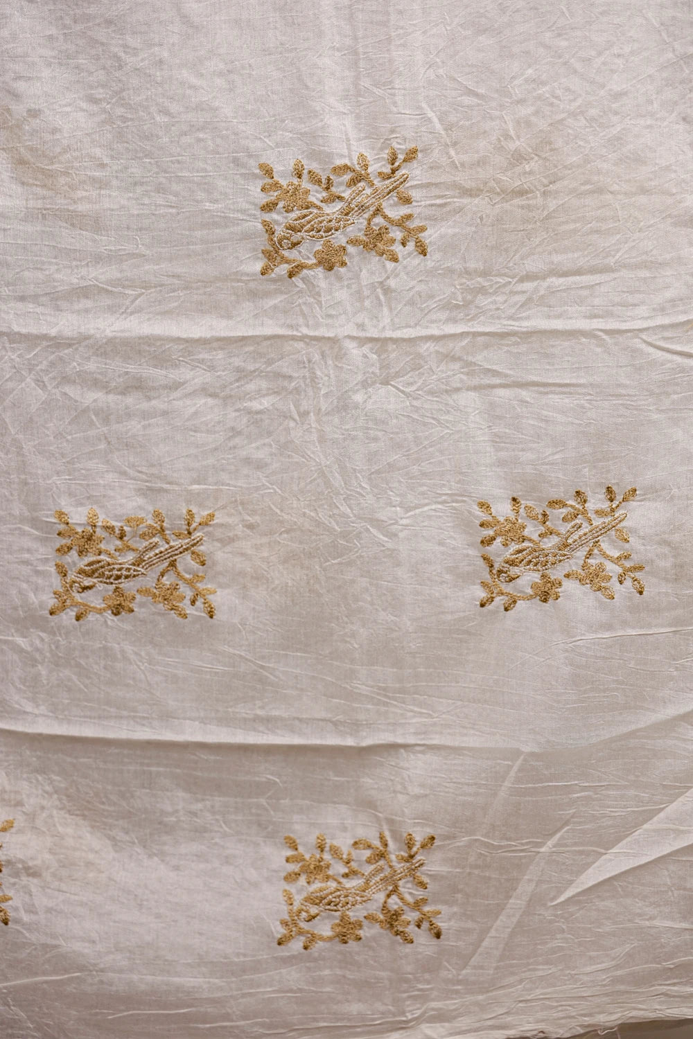 Cream Cotton Embroidery Unstitched Churidhar Material