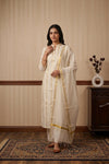 Cream Cotton Line Design Unstitched Churidhar Material