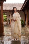 Cream Cotton Lines With Butta Unstitched Churidhar Material