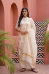 Cream Cotton Zari Work Unstitched Churidhar Material
