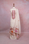 Cream Linen Embroidery Unstitched Churidhar Material - Seematti