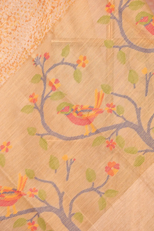 Cream Semi Linen Saree