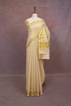 Cream tissue Kerala saree with golden Kasavu border - Seematti