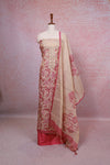 Cream Tissue Silk Printed Unstitched Churidhar Material - Seematti