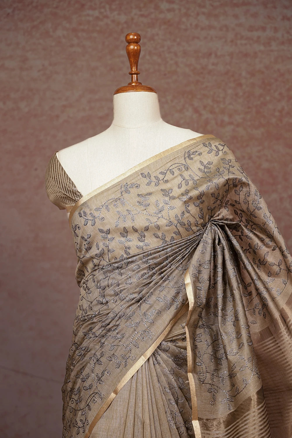 Dark Beige Semi Tissue Saree