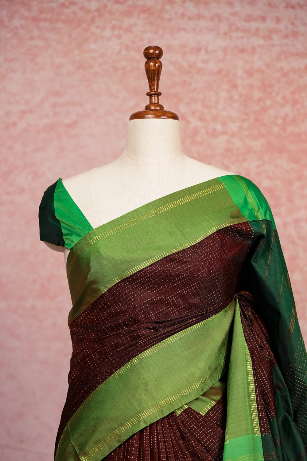 Dark Brown Semi Kanchi Soft Silk Saree