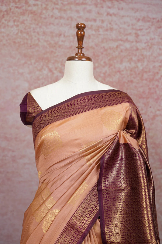 Dark Peach Semi Silk Saree - Seematti