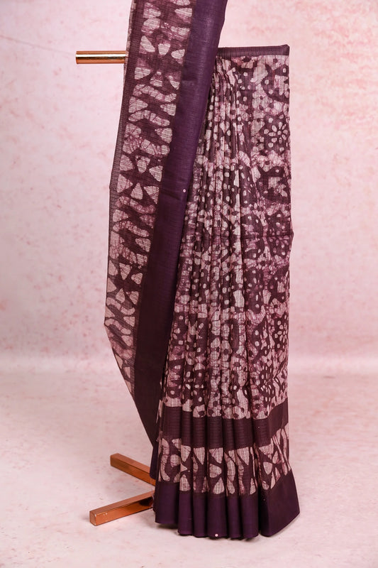 Dark Violet Semi Tussar Saree