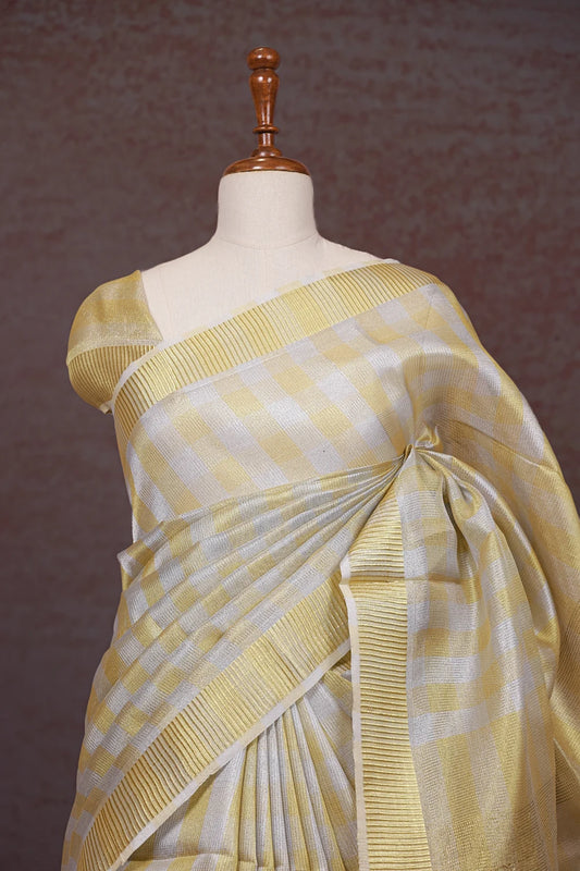 Gold And Silver Semi Tissue Organza Saree - Seematti
