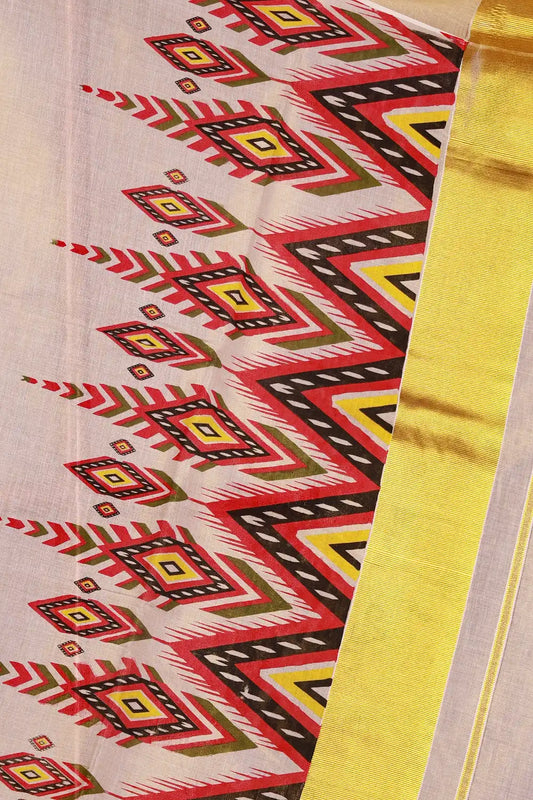 Golden Cream Tissue Kerala Saree