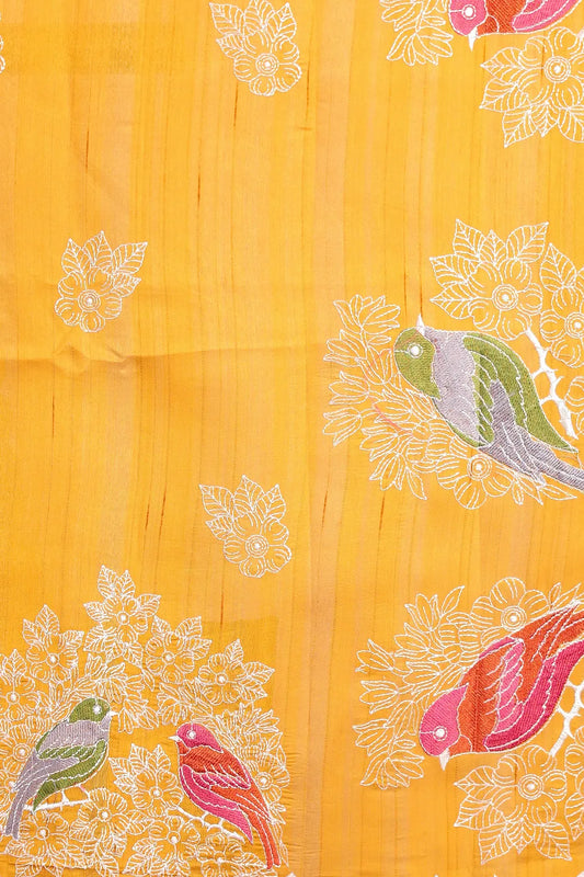 Golden Yellow Semi Tussar Silk Saree