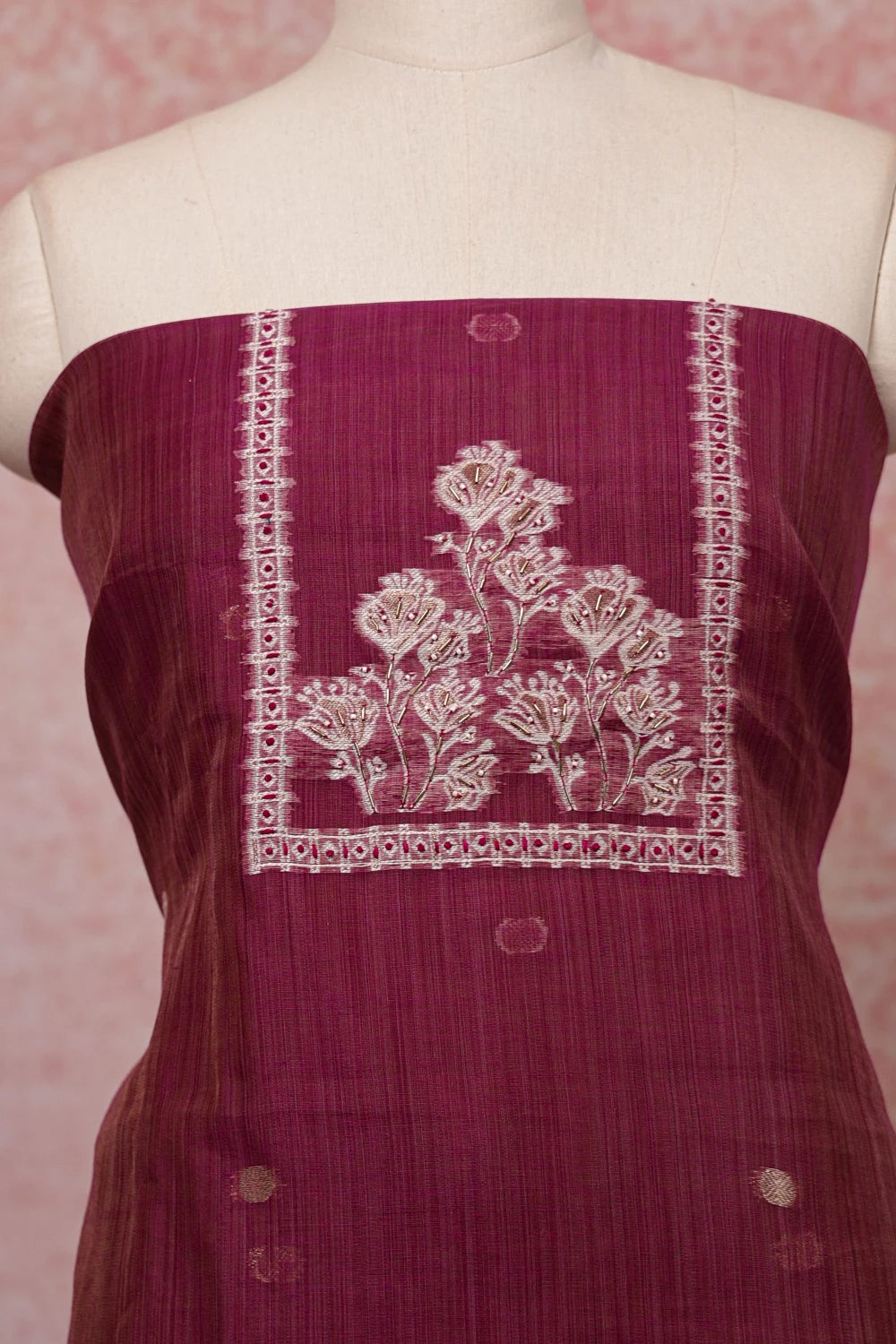 Grape Color Chanderi Printed Unstitched Churidhar Material - Seematti