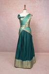 Green And Pista Green Semi Chanderi Dhavani Set - Seematti