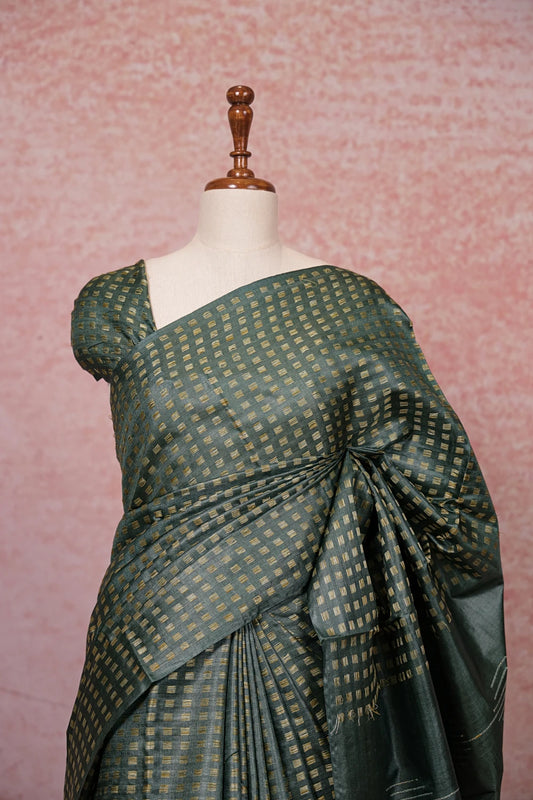 Green Tussar Silk Saree - Seematti