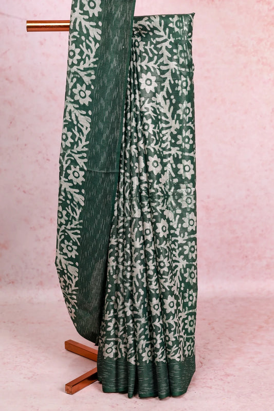 Green Tussar Tissue Saree