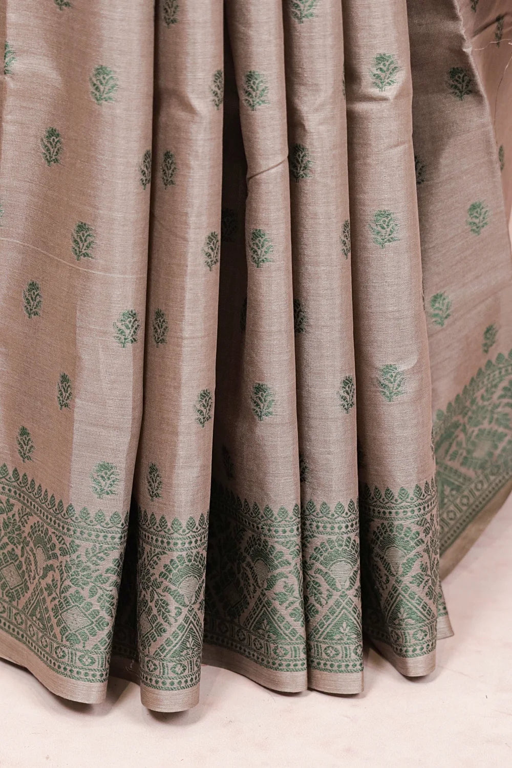 Grey Tussar Silk Saree
