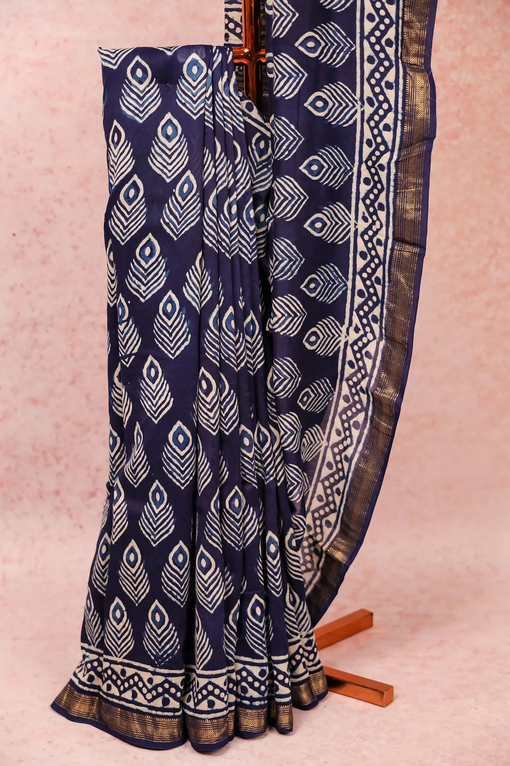 Navy Blue Chanderi Silk Saree