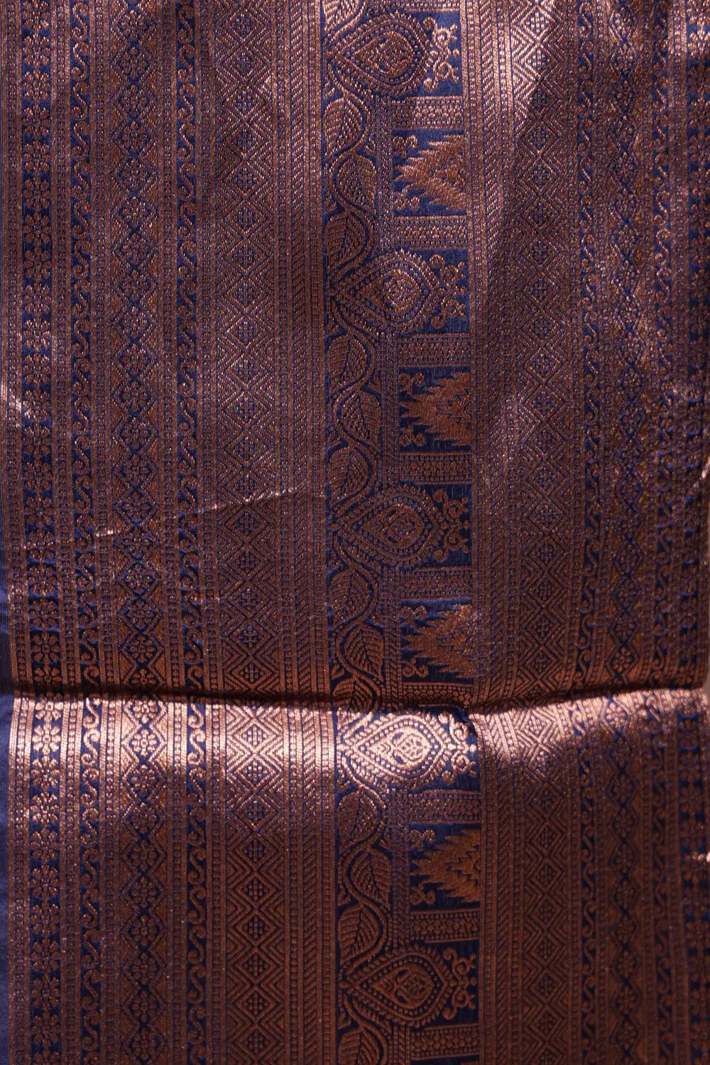 Lavender And Navy Blue Synthetic Brocade Dhavani Set - Seematti