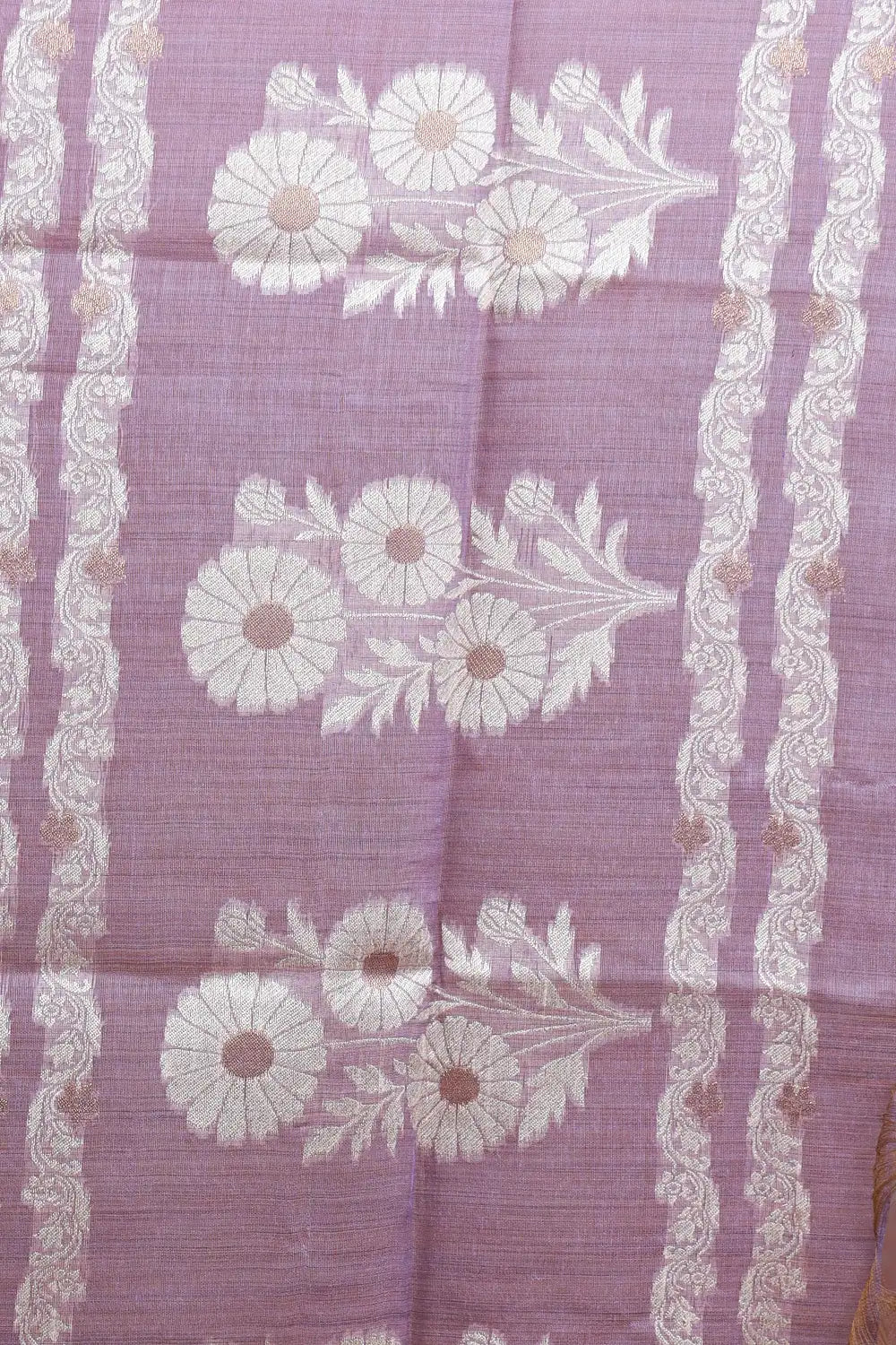 Lavender Chanderi Semi Silk Thread Work Unstitched Churidhar Material - Seematti