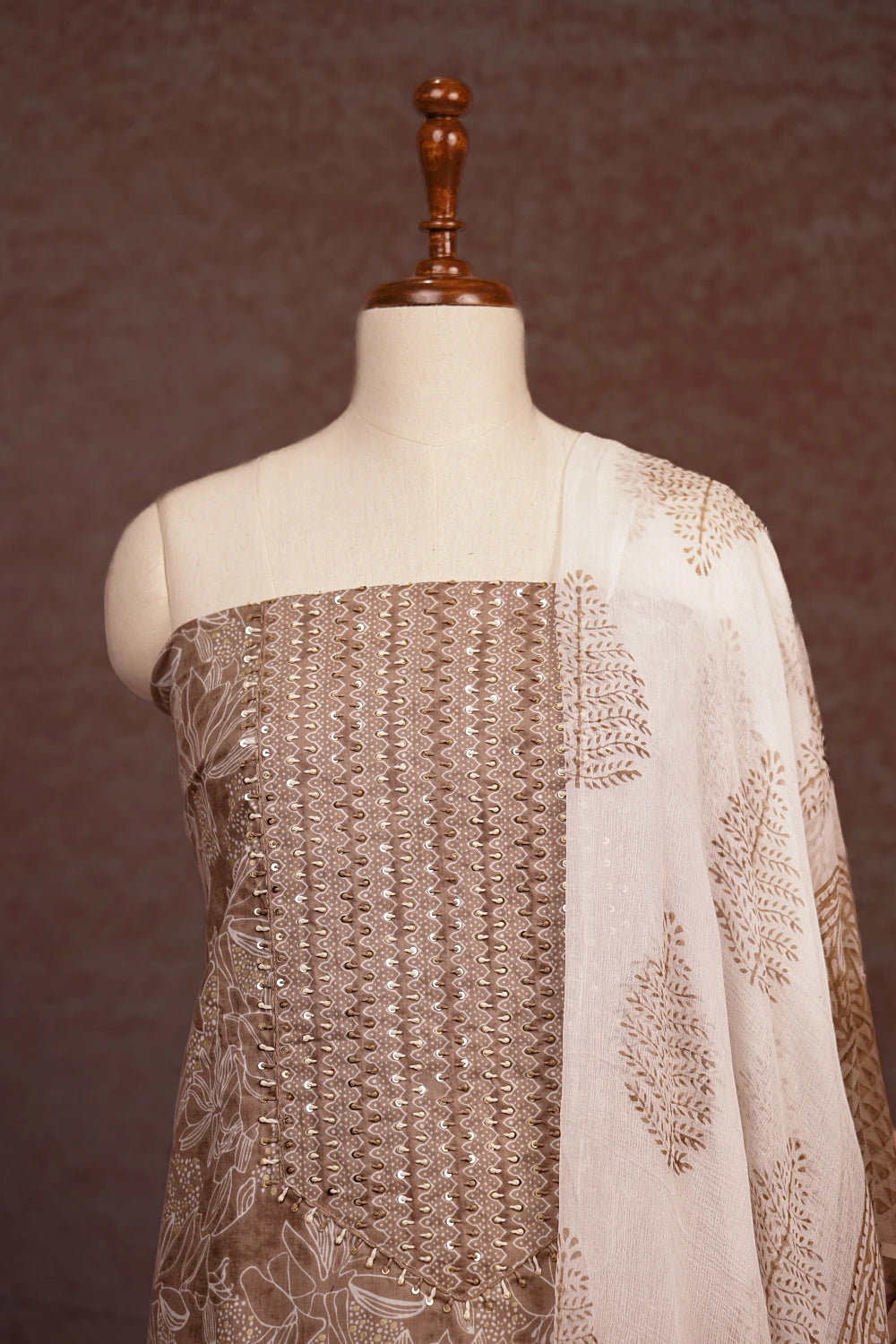 Light Brown Cotton Printed Unstitched Churidhar Material